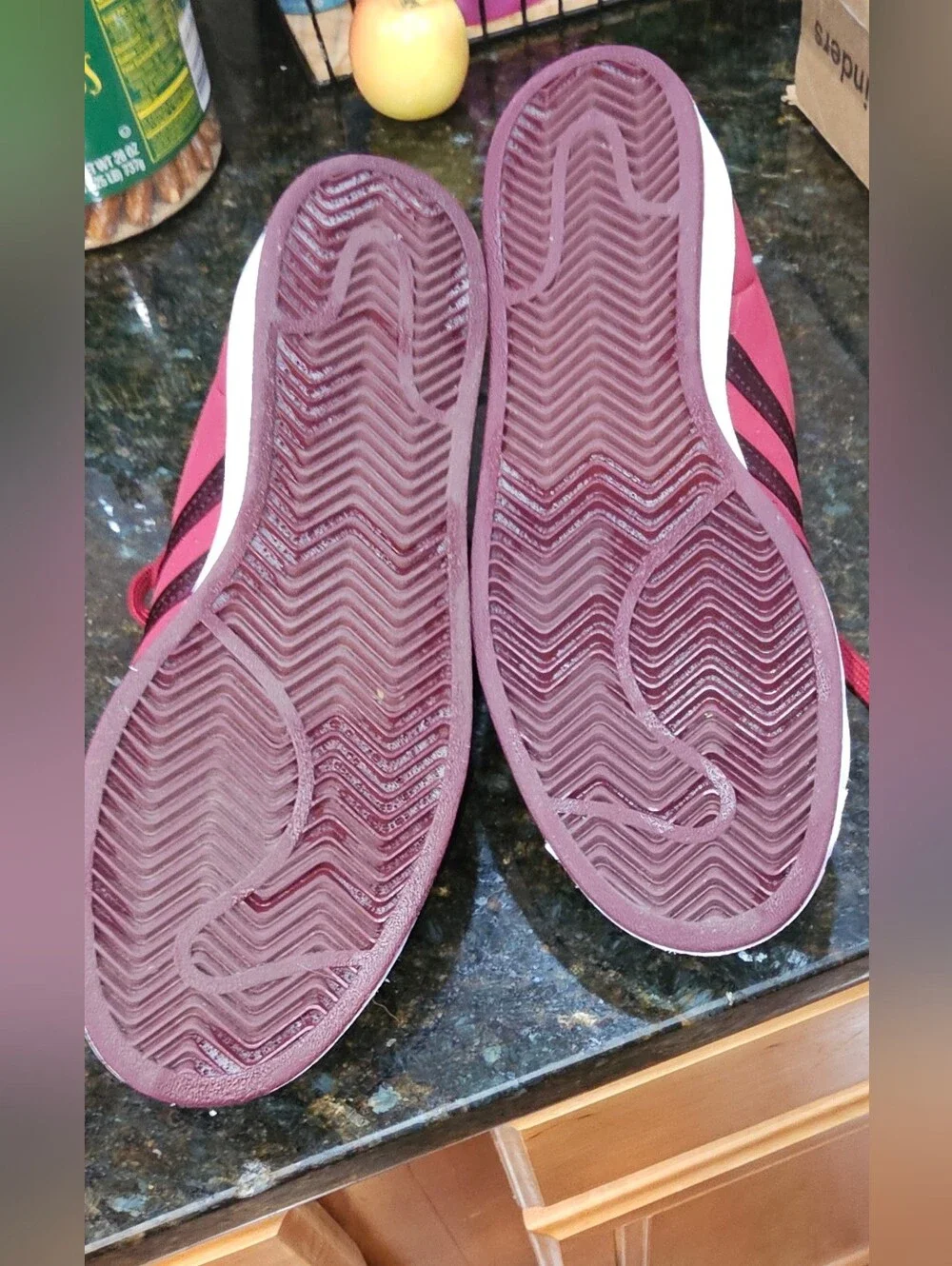 adidas Red Shell Toe Sneakers with Black Stripes
